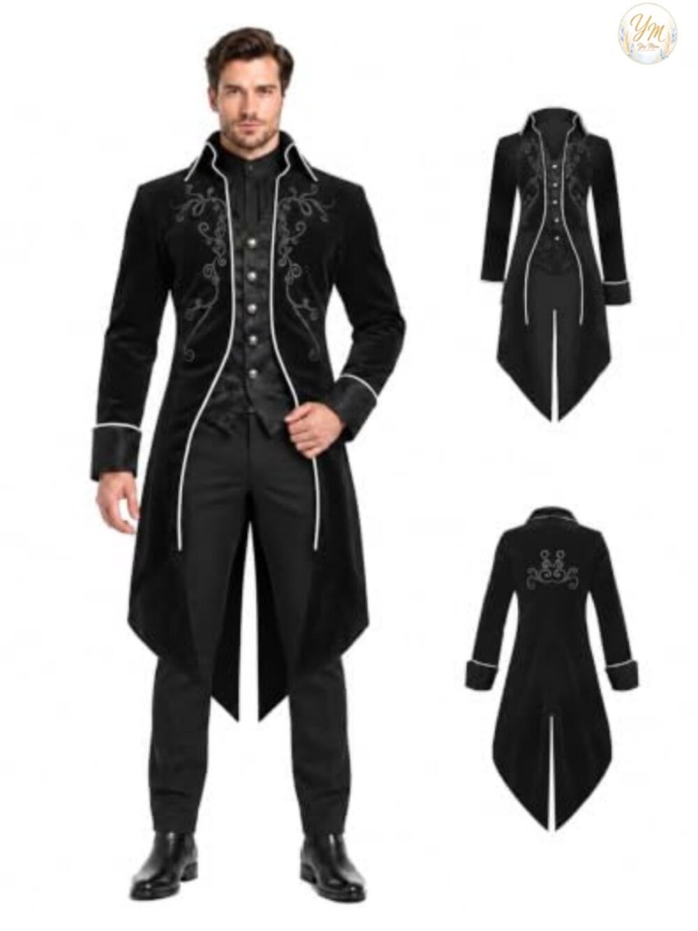 Men's Velvet Renaissance Tailcoat Jacket Pirate Vampire Halloween Costume
